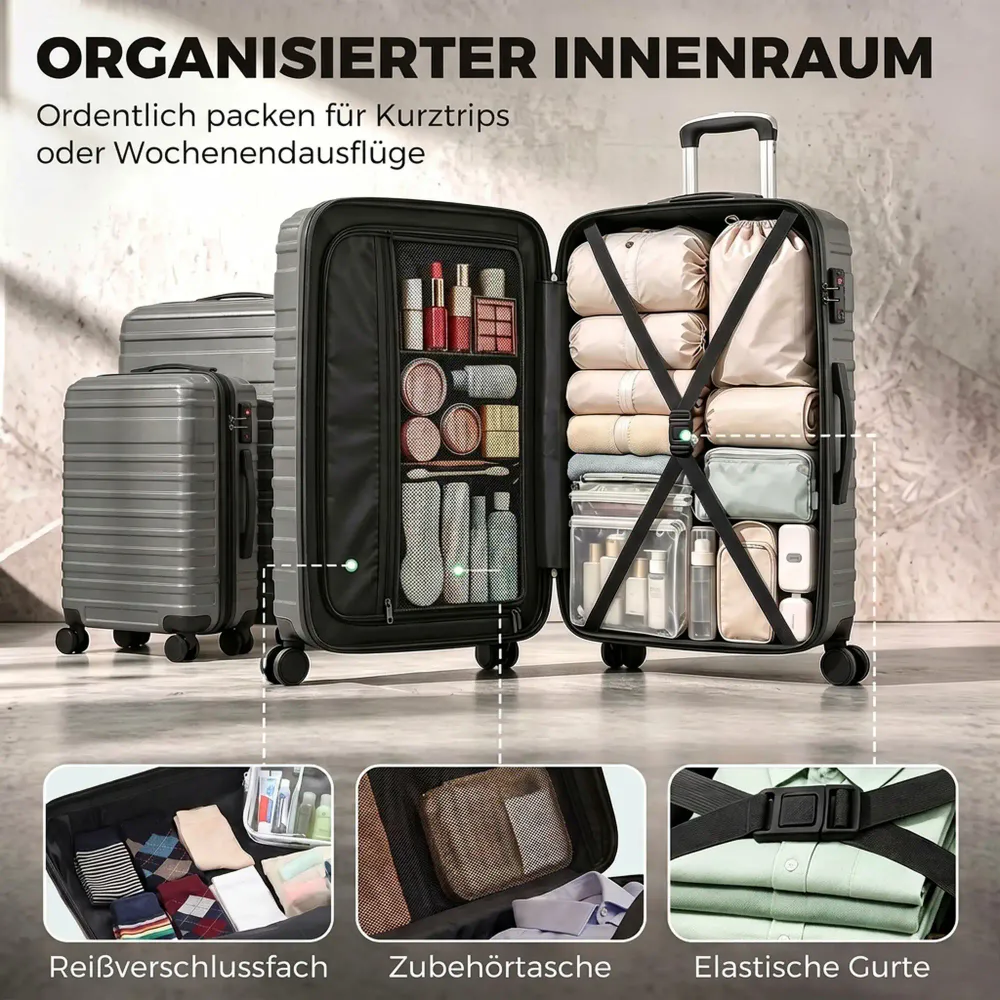Koffertsett med TSA-lås – 3 størrelser, mørkegrått