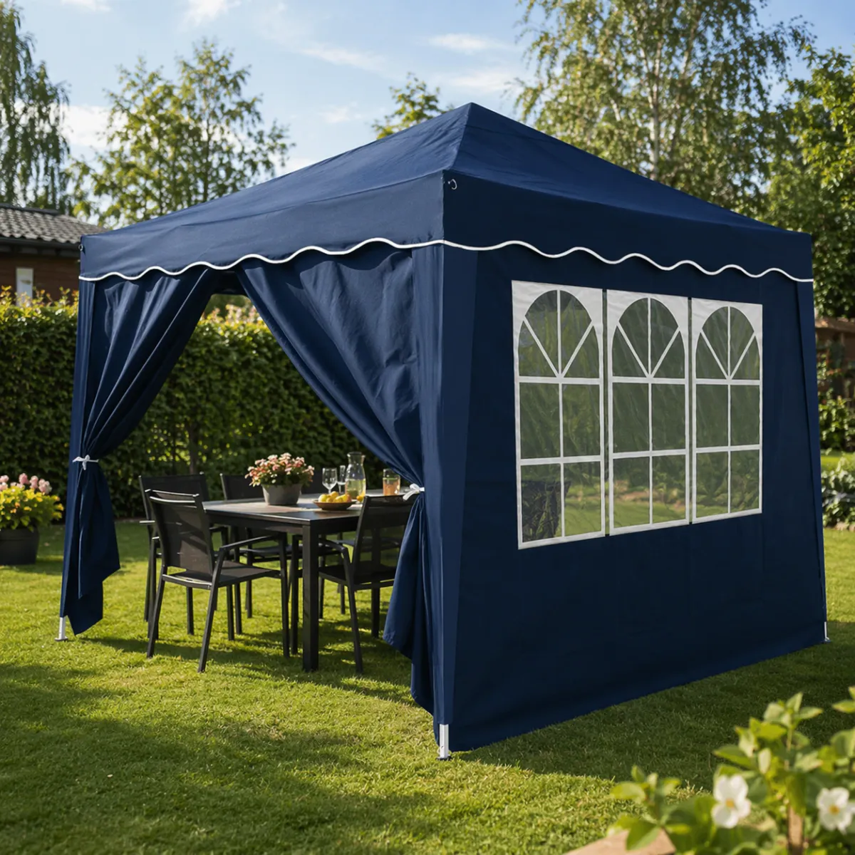 Pop-up paviljong 3x3 m med sidevegger - blå