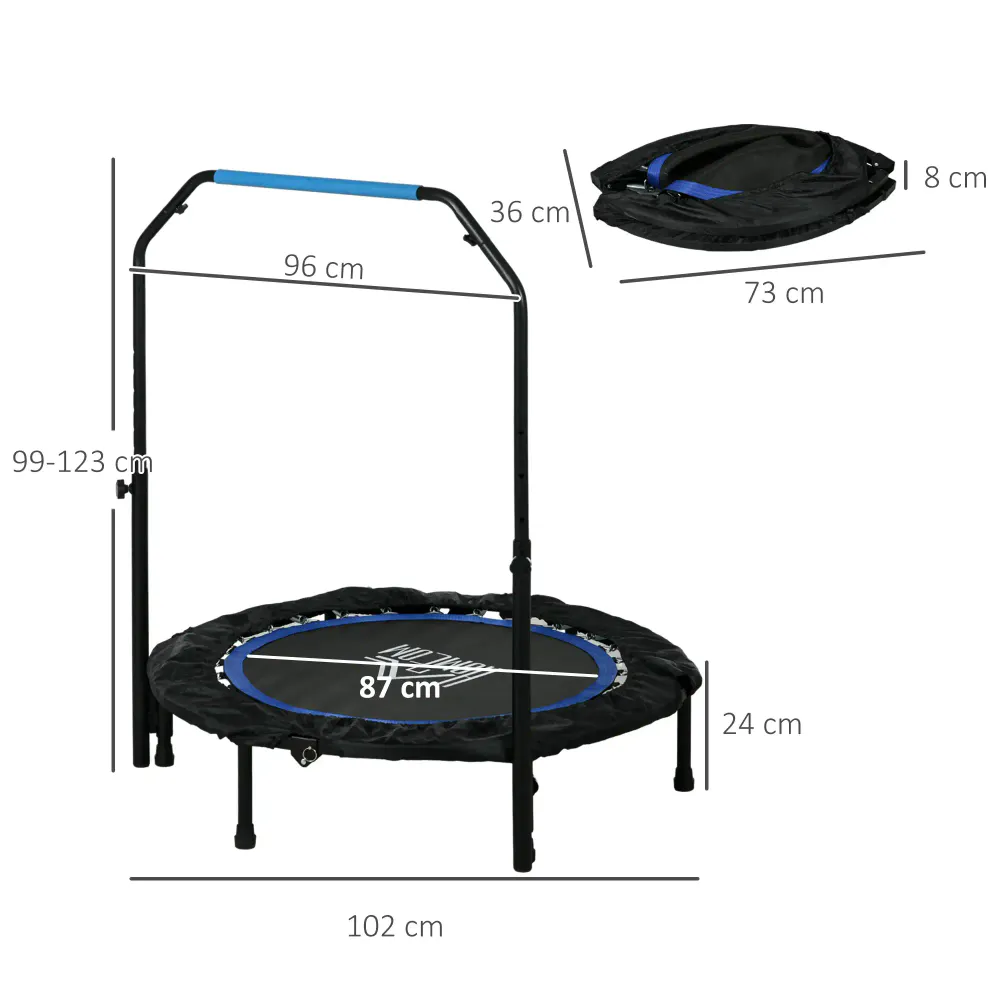 Treningstrampoline med justerbart håndtak