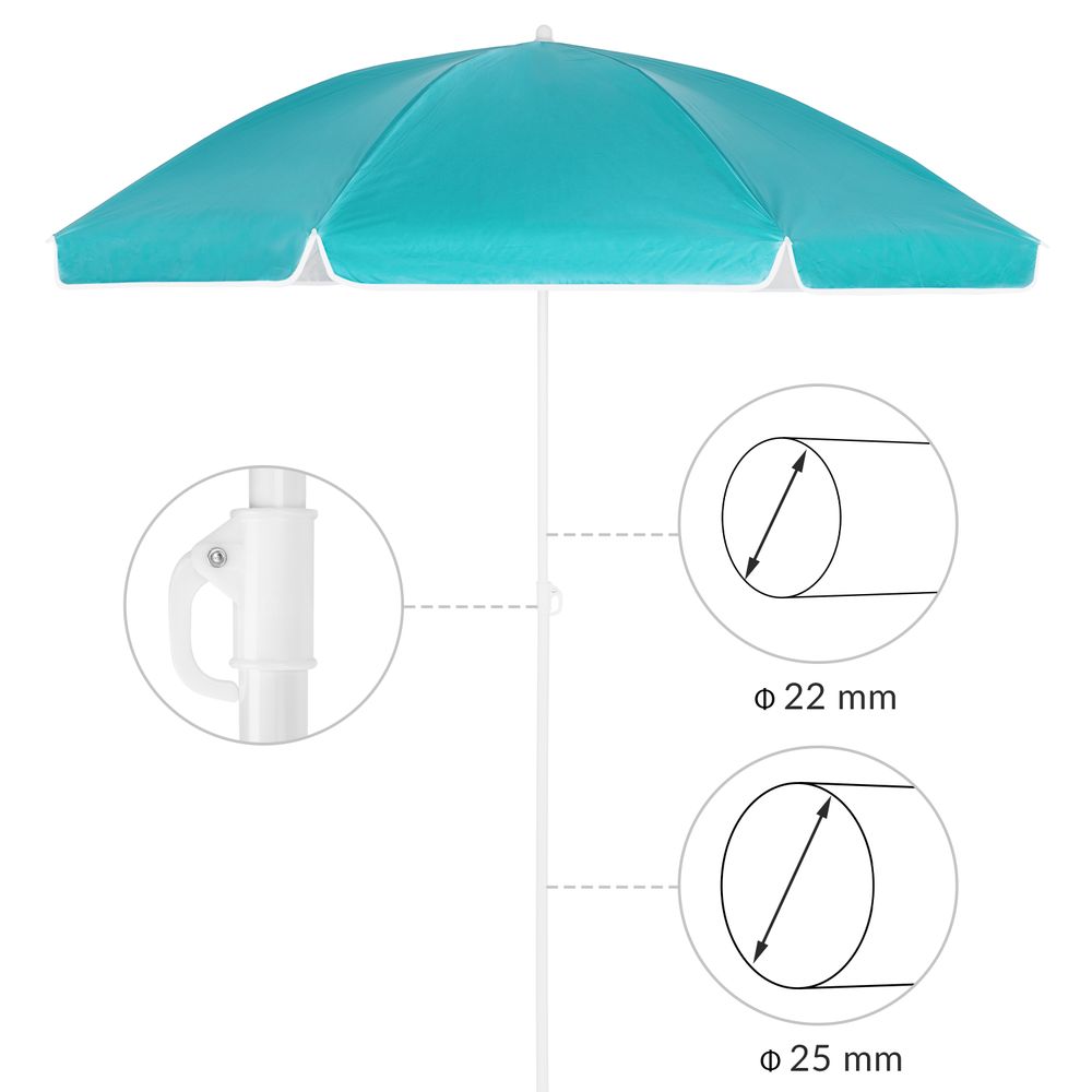 Strandparasoll KYPROS 180cm med vippefunksjon - turkis