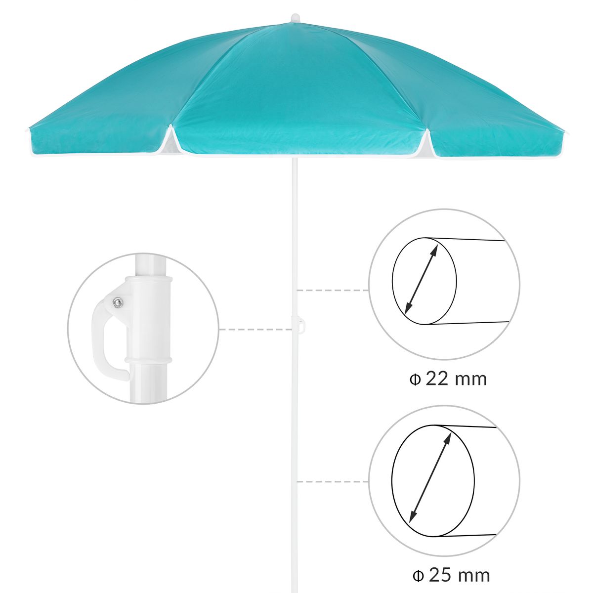 Strandparasoll KYPROS 180cm med vippefunksjon - turkis