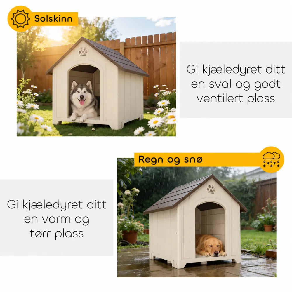 Værbestandig hundehus med hevet gulv – 88 × 79 cm