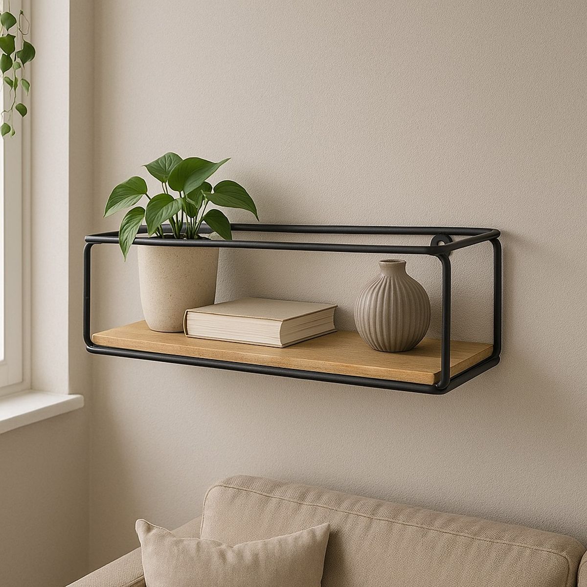 Hylle 1 rom jern/tre 50x17x17cm