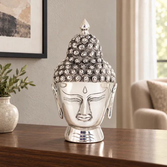 Hovedbilde Buddha hodedekorasjon - aluminum sølv