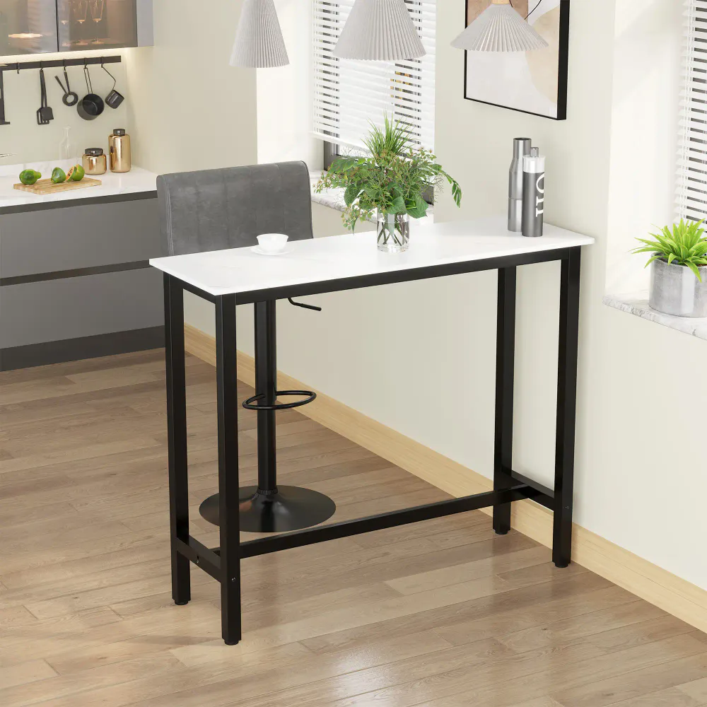 Barbord med marmorlook - hvit og svart, 120 cm