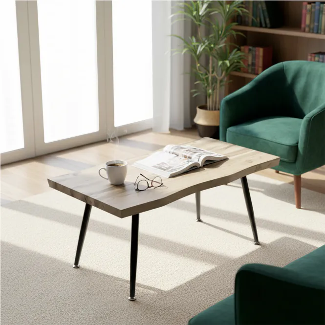 Hovedbilde Sofabord i eikeoptikk med stålben – 100 × 50 cm