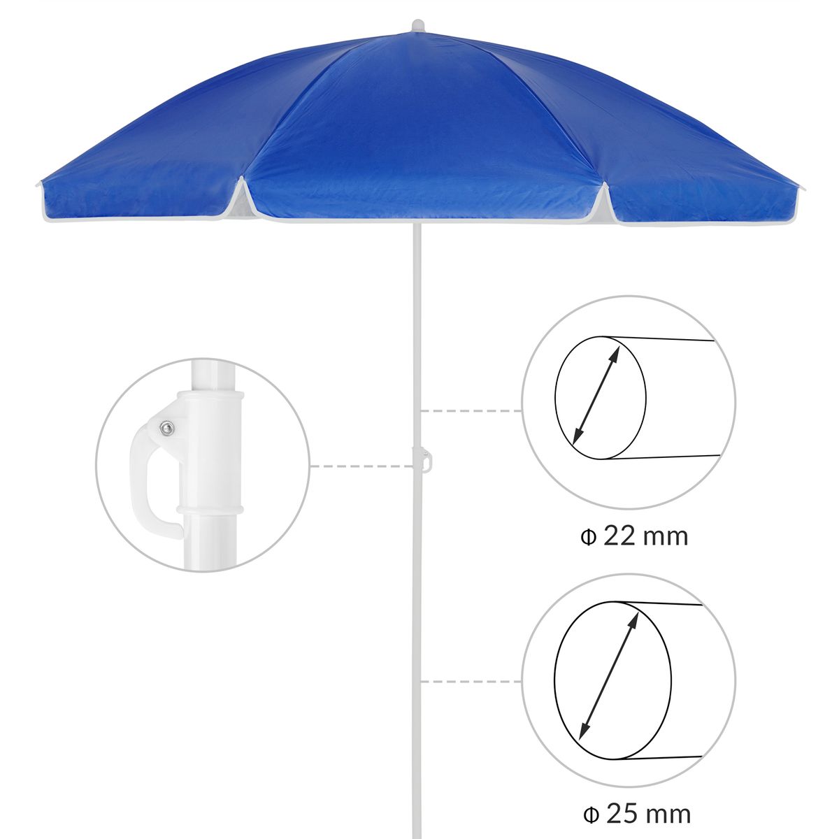 Strandparasoll KYPROS 180cm med vippefunksjon - blå