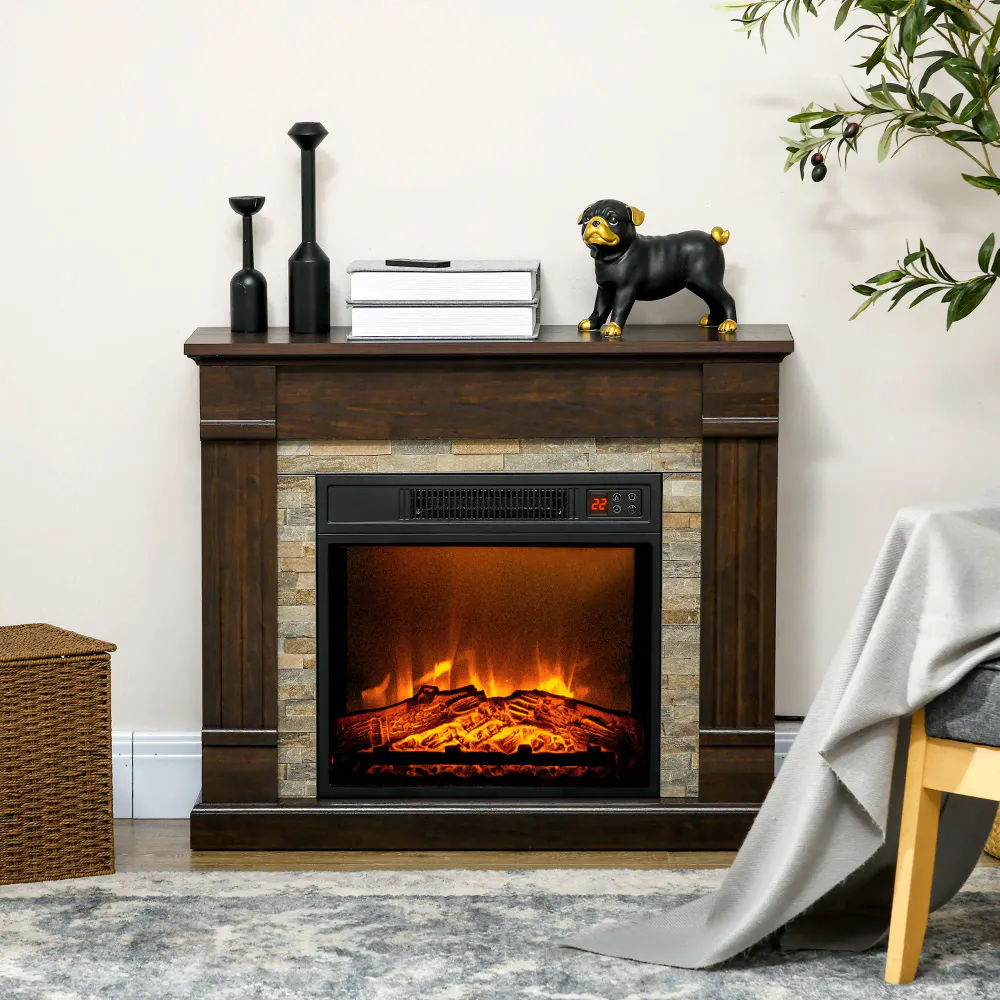 Elektrisk peis 1800 W med 3D-flammeeffekt og knitrelyd