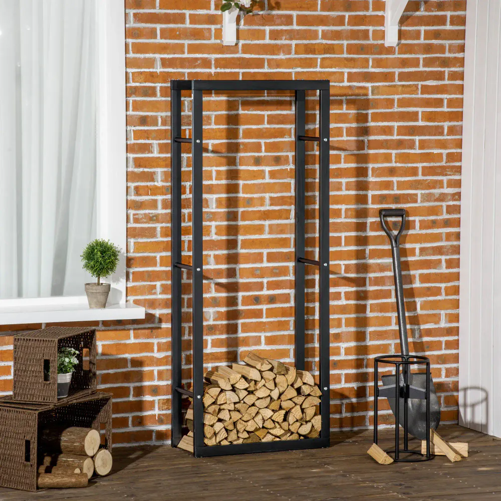 Høyt vedstativ i stål - svart, 150 cm