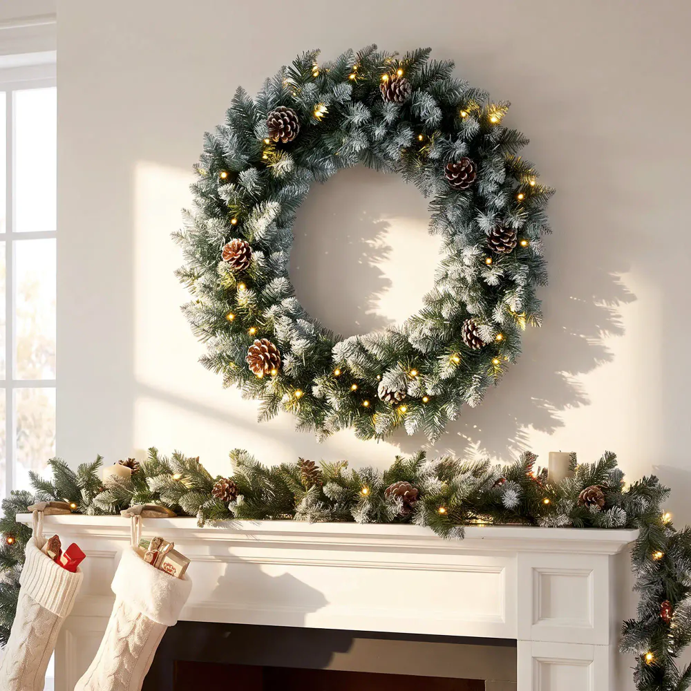 Julekrans med LED-lys og snødryss - Ø60 cm