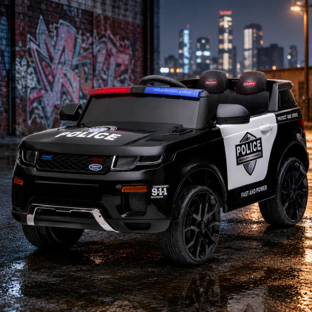 Azeno el-bil 12V Police Suv Gummihjul