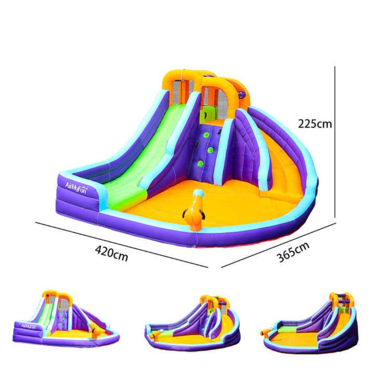 AirMyFun Double Slide 83006 Oppblåsbar Hoppeslott – Med dobbel sklie, vannlek og klatrevegg