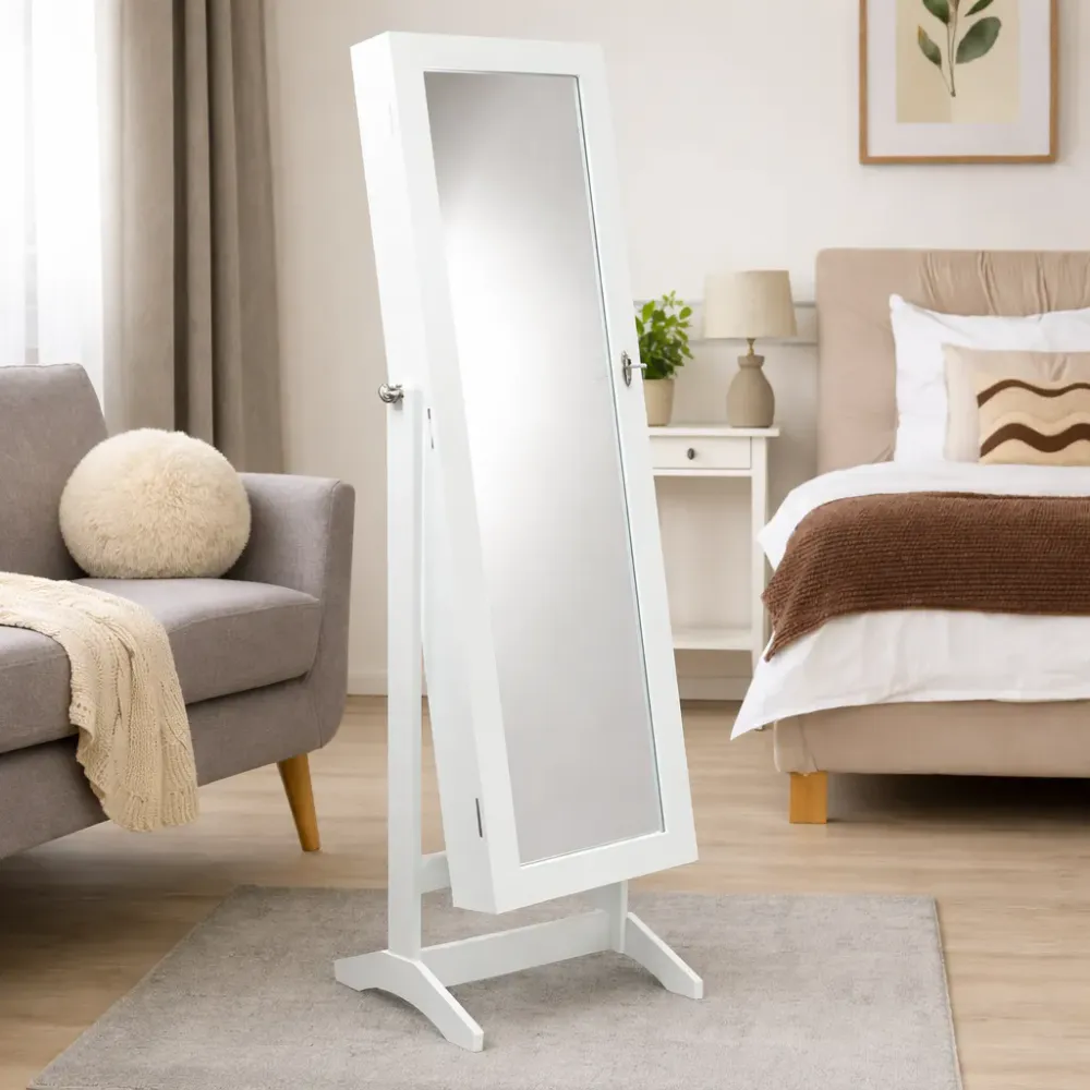 Smykkeskap med speil GRAND - hvit 41,5x36,5x147 cm