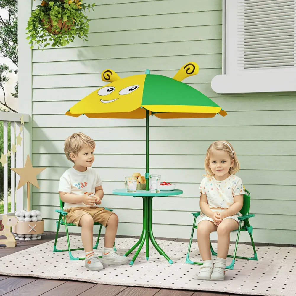 Hagemøbelsett for barn med parasoll og biedesign