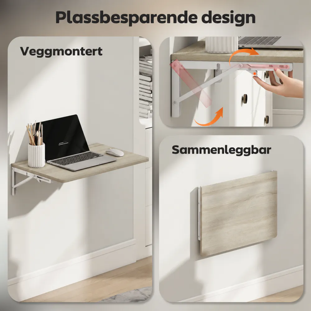 Vegghengt klaffebord 60 × 40 cm - eik/hvit