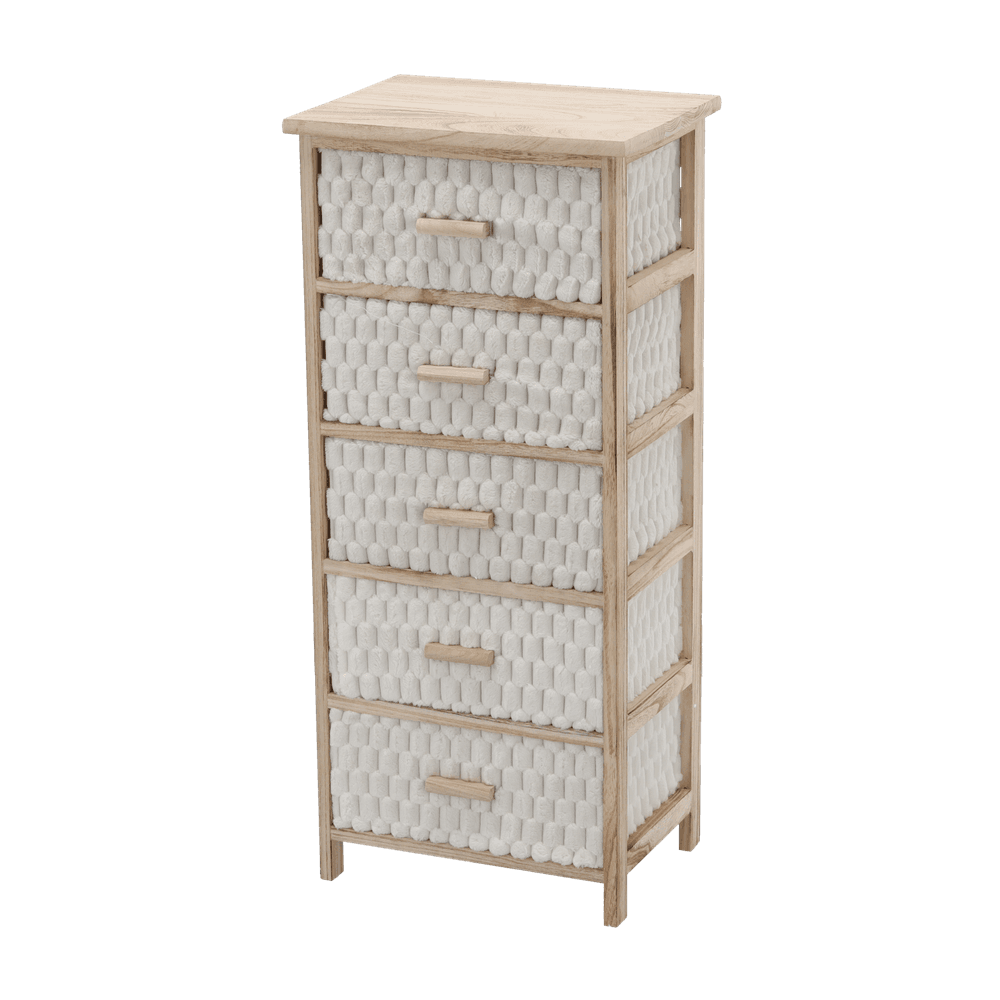 Kommode med 5 stoffskuffer - 40 x 29 x 90 cm