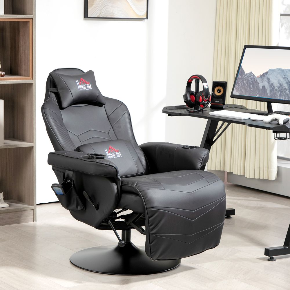 Gamingstol med massasjefunksjon, justerbar rygg og fotstøtte, opptil 120 kg, stålramme og kunstskinn 