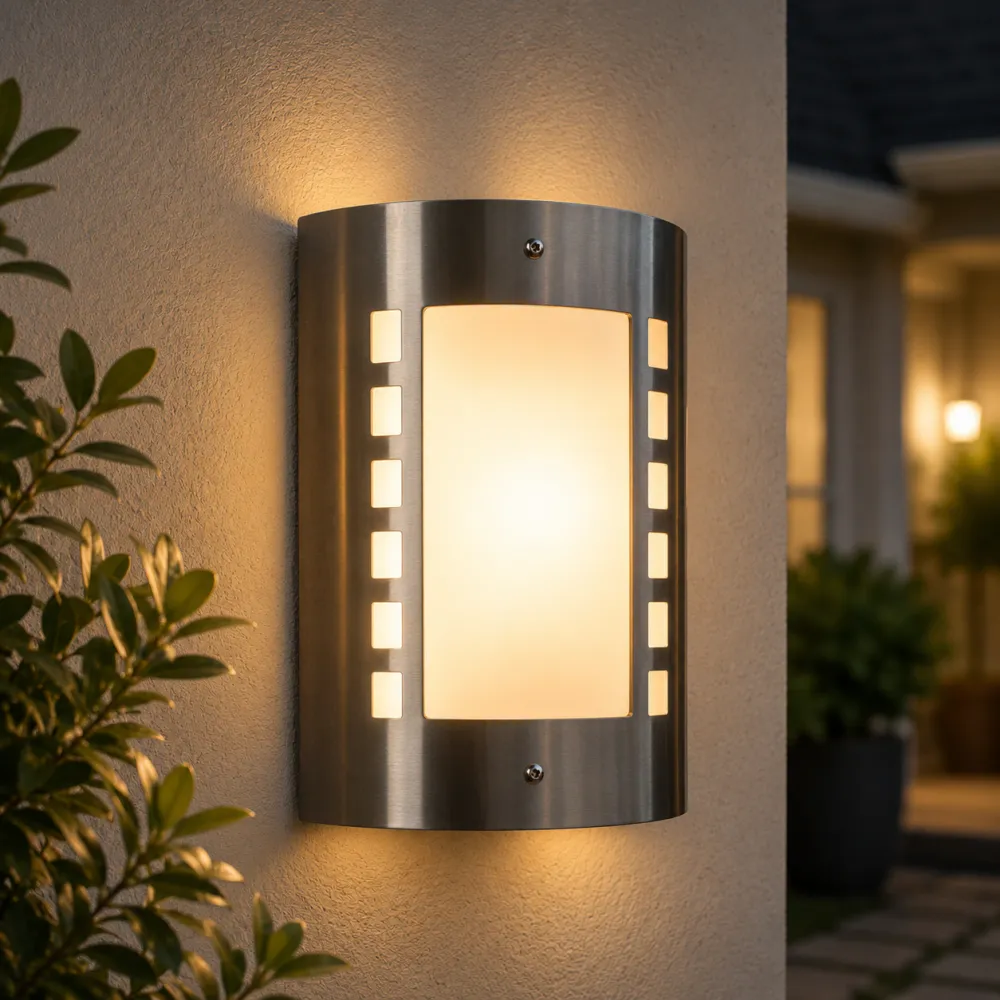 Utendørs lampe i ståldesign og frostet glass - små firkanter