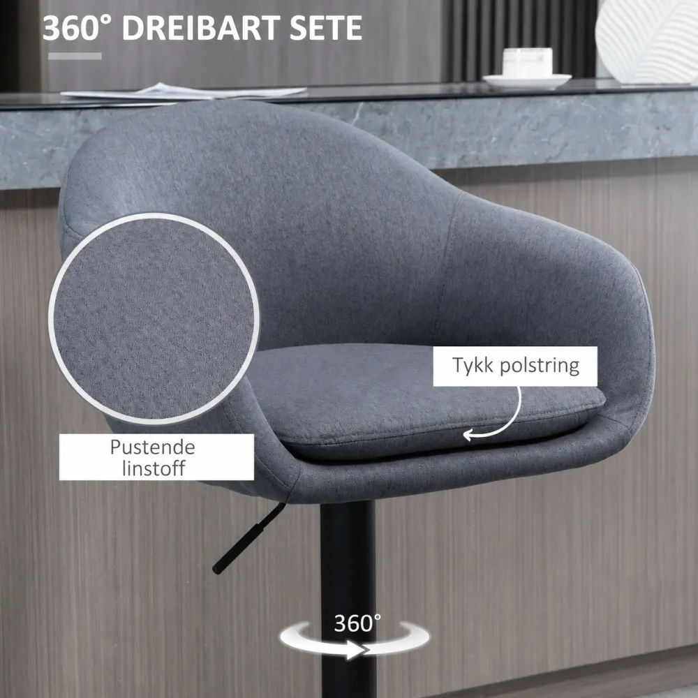 Høydejusterbar barstol - ryggstøtte og fotstøtte – grå