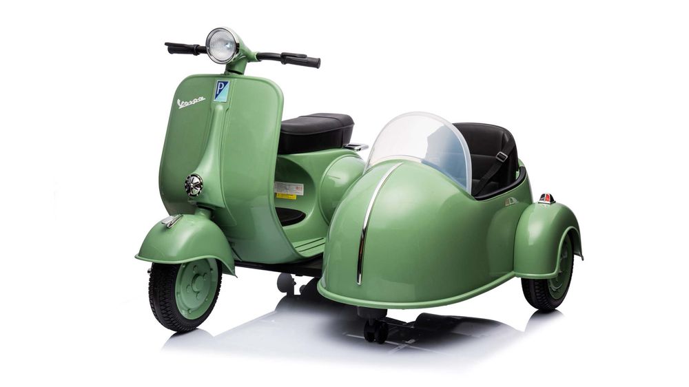 Vespa el-scooter for barn med sidevogn 12V