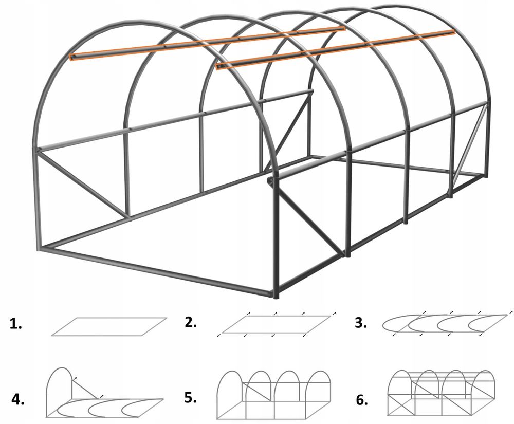 Hagetunnel drivhus 6 x 3 x 2 m 4-seksjons grønn