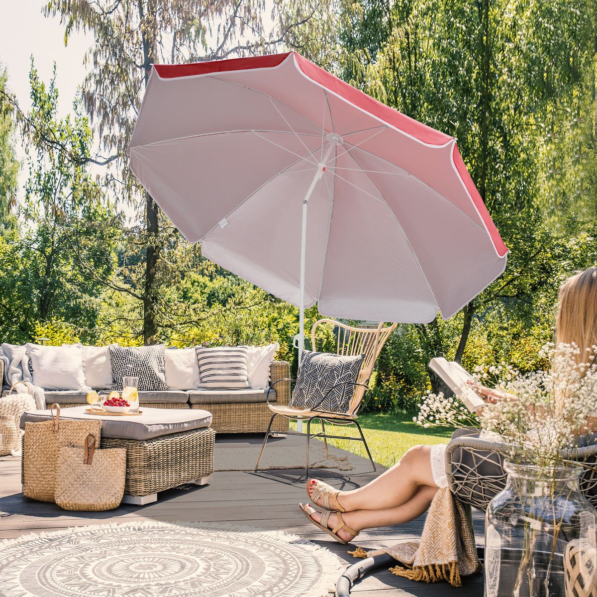 Strandparasoll KYPROS 180cm med vippefunksjon - rød