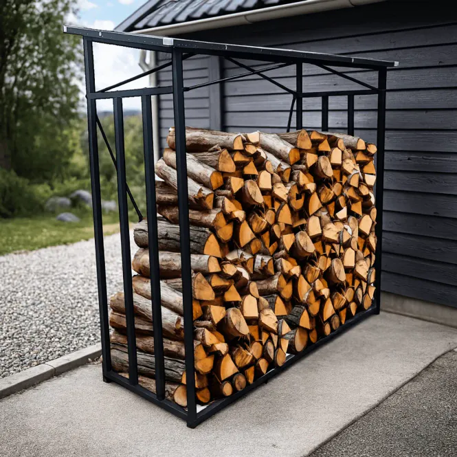Hovedbilde Metall vedstativ med tak - 185x70x185 cm