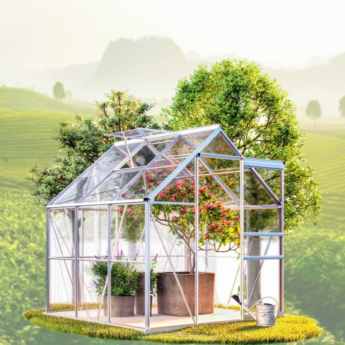 Drivhus i aluminium 3,61m²  - 190x190 cm - med fundament