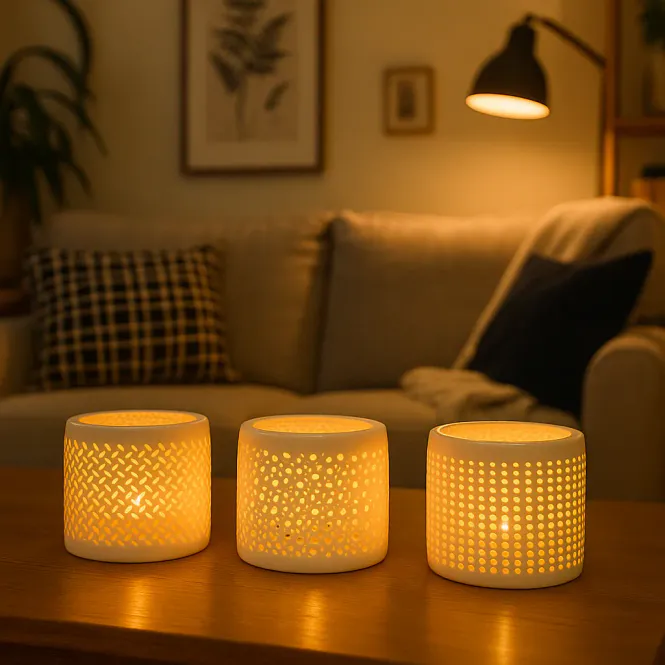 Hovedbilde Lyslykt hvit m/LED 3 ass H:10 Ø:12 cm